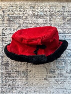Red Bucket Hat with Black Fur Trim - Leather Naturally by Heaslip Hamilton